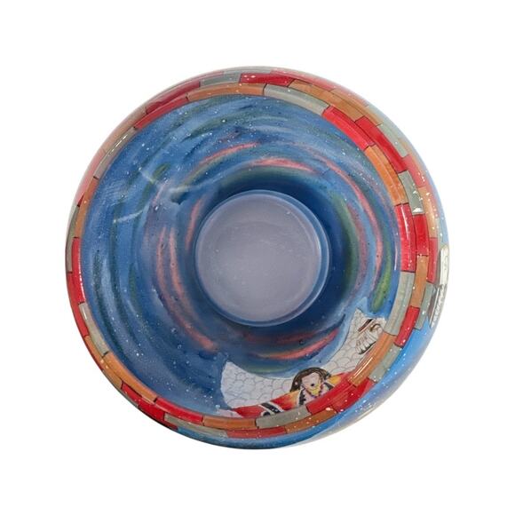 Hand Blown and Painted Glass Lawrence Vargas Native American Angel Votive Bowl - Picture 5 of 10